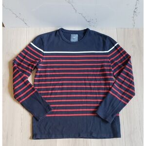 GAP Sweatshirt Mens M Navy Red Breton Stripe Long Sleeve Crewneck Y2K Comfy Top